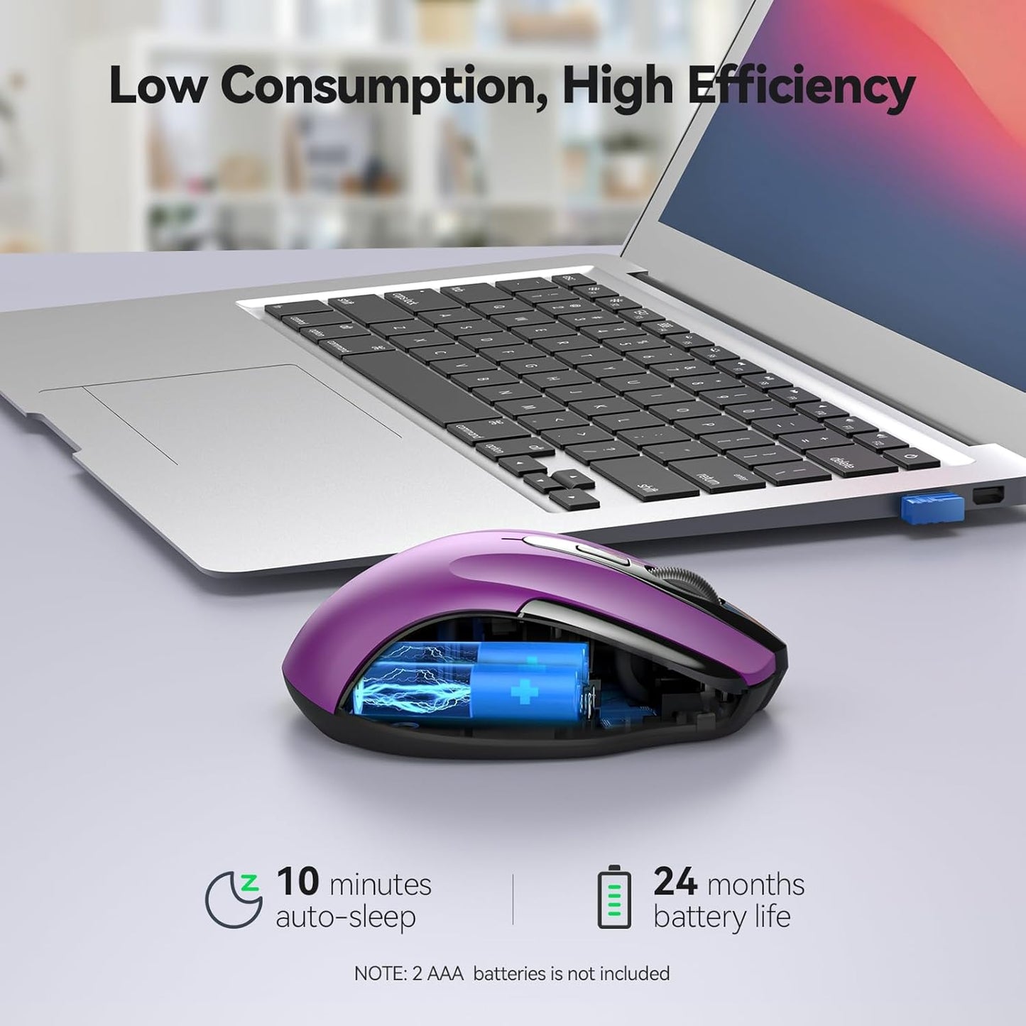 Wireless Mouse, 2.4G Ergonomic Optical Mouse, Computer Mouse for Laptop, PC, Computer, Chromebook, Notebook, 6 Buttons, 24 Months Battery Life, 2600 DPI, 5 Adjustment Levels