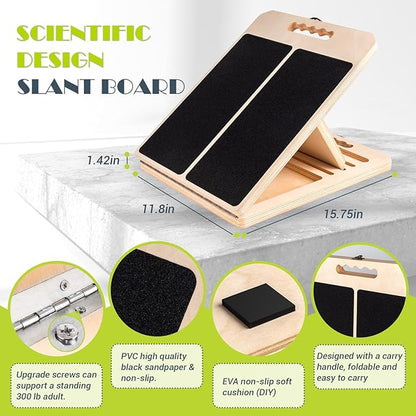 MobilEase™ 2-in-1 Balance + Portable Wooden Slant Board + Free 2 Pack Knee Braces for Pain Relief
