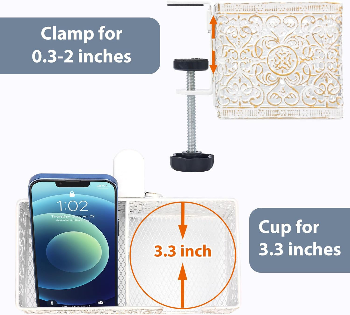 Desk Organizer with Clip, Cup, Pencil, Phone Holders & Beverage Storage for Office, School, Home