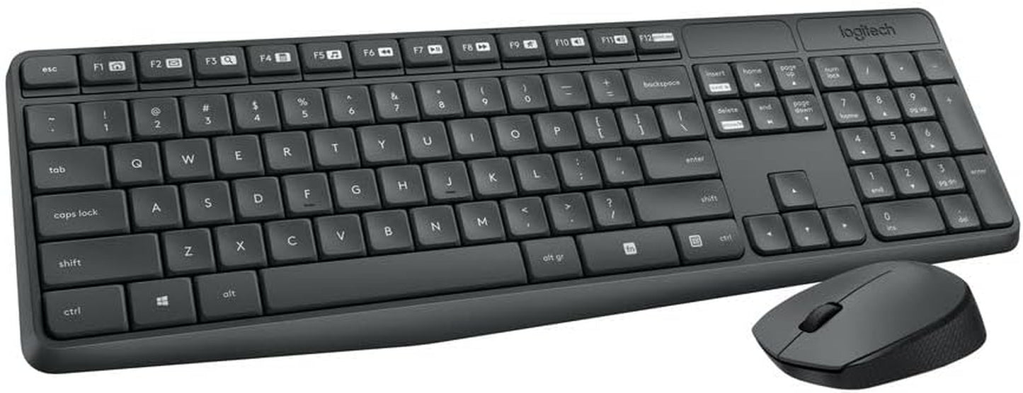 MK235 Wireless Keyboard and Mouse Combo for Windows, USB Receiver, 15 FN Keys, Long Battery Life, Compatible with PC, Laptop