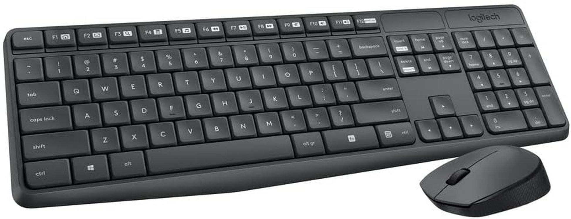 MK235 Wireless Keyboard and Mouse Combo for Windows, USB Receiver, 15 FN Keys, Long Battery Life, Compatible with PC, Laptop