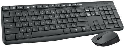 MK235 Wireless Keyboard and Mouse Combo for Windows, USB Receiver, 15 FN Keys, Long Battery Life, Compatible with PC, Laptop