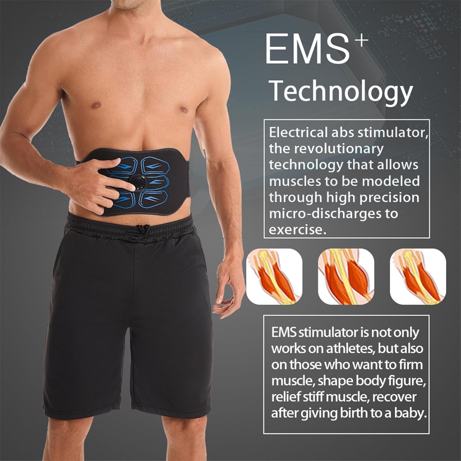 ABS Stimulator - EMS Muscle Stimulator, Ab Machine, Portable Abdominal Belt, Electronic Pulse Massager, Home Office Fitness Workout Equipment, Blue
