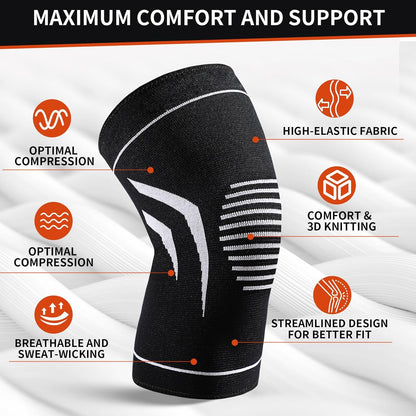 Knee Braces for Pain Relief, 2 Pack Thin Compression Sleeves for Meniscus Tears, Arthritis, ACL Support, Joint Recovery, Women Men, Teenagers Ideal for Workouts and Running