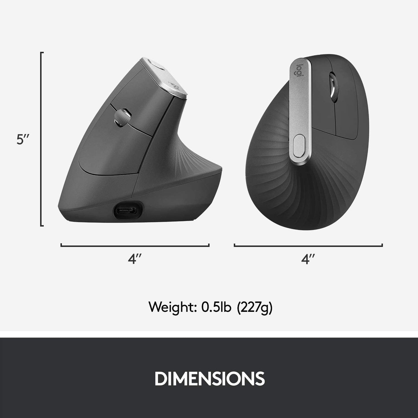 MX Vertical Wireless Mouse – Ergonomic Design Reduces Muscle Strain, Move Content between 3 Windows and Apple Computers, Rechargeable, Graphite