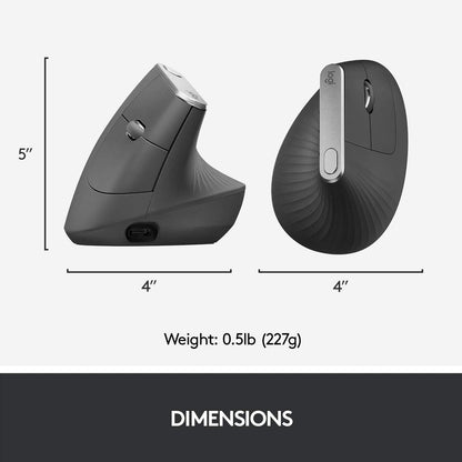 MX Vertical Wireless Mouse – Ergonomic Design Reduces Muscle Strain, Move Content between 3 Windows and Apple Computers, Rechargeable, Graphite
