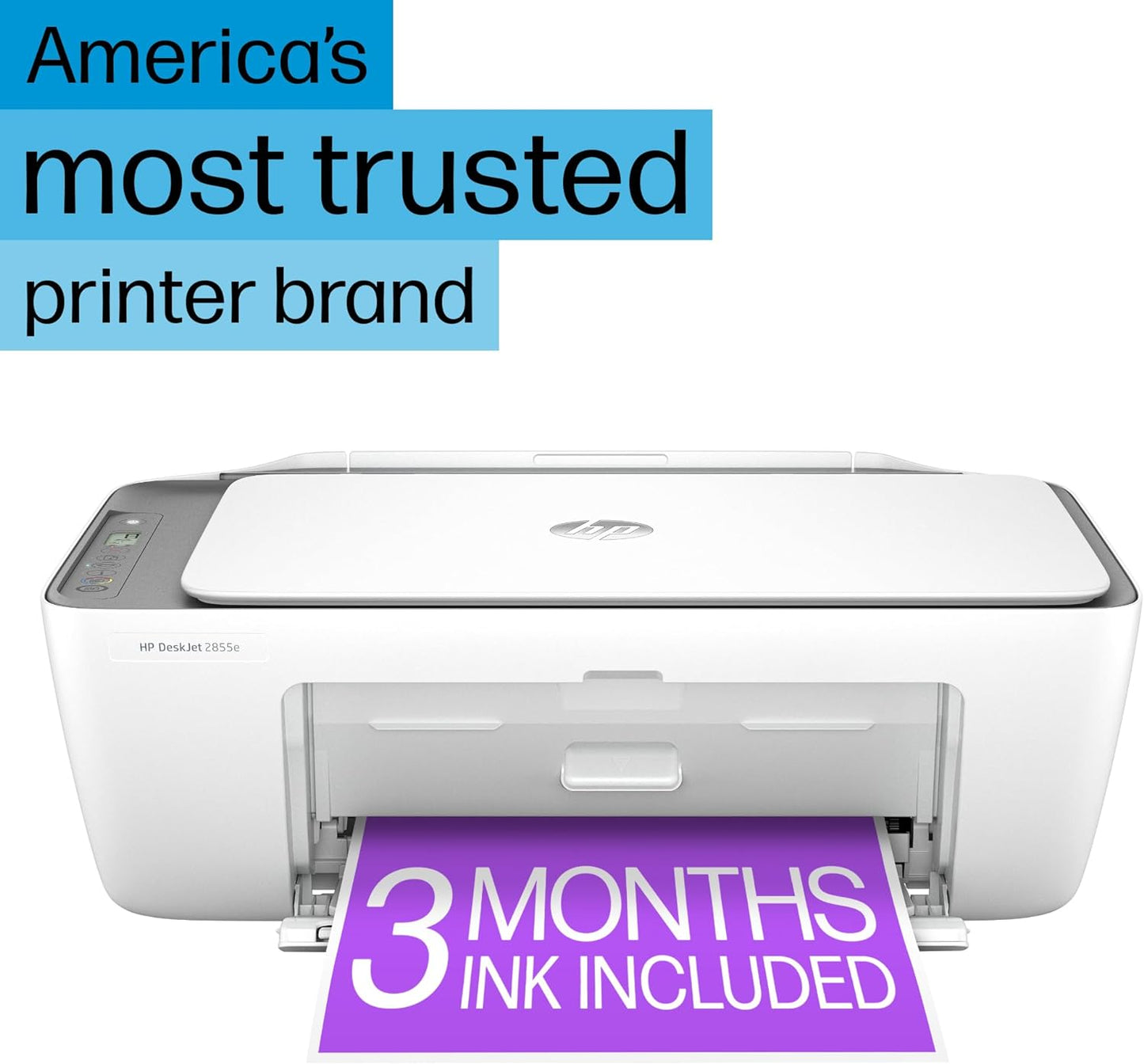 Deskjet 2855E Wireless All-In-One Color Inkjet Printer, Scanner, Copier, Best-For-Home, 3 Months of Instant Ink Included (588S5A)