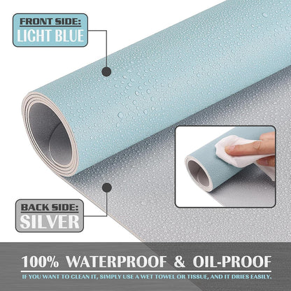 Large Office Leather Desk Mat, Mouse and Keyboard Pad, Computer and Laptop Mat, Desktop Protector and Cover, Writing Pad and Blotter (31.5"X15.7", Light Blue)