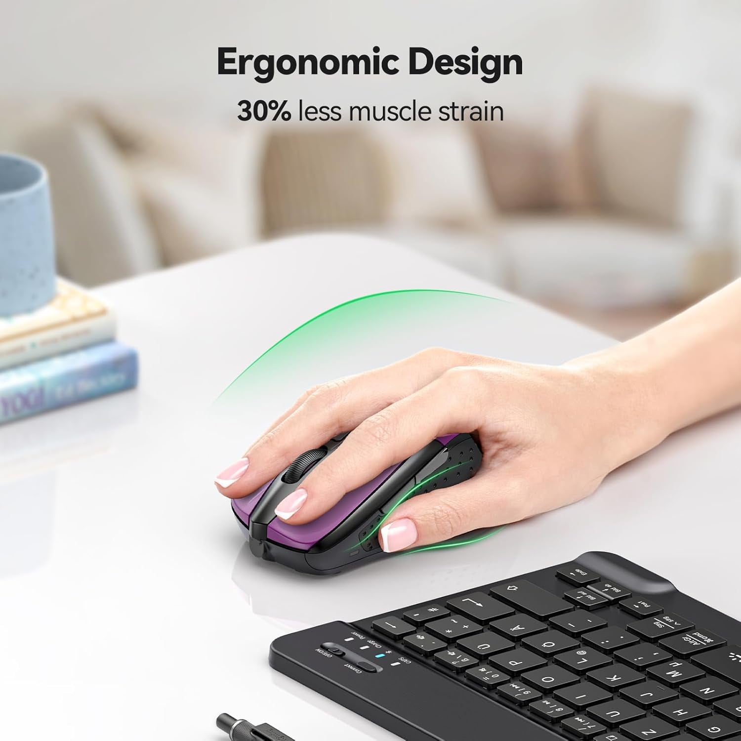 Wireless Mouse, 2.4G Ergonomic Optical Mouse, Computer Mouse for Laptop, PC, Computer, Chromebook, Notebook, 6 Buttons, 24 Months Battery Life, 2600 DPI, 5 Adjustment Levels