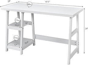 White Desk with Shelves, Modern Trestle Desk Home Office Desk with Storage Shelf, Space Saving Study Writing Desk, Desk for Bedroom
