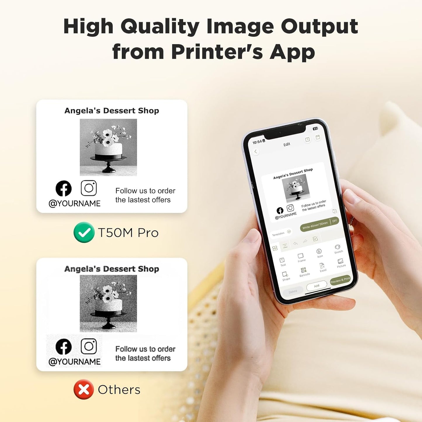 T50M Pro Bluetooth Label Maker Machine with Tape, Wide Waterproof Label, Versatile App with 40 Fonts and 450+ Icons, Inkless Labeler for Home, Kitchen, School, Office Organization, Black