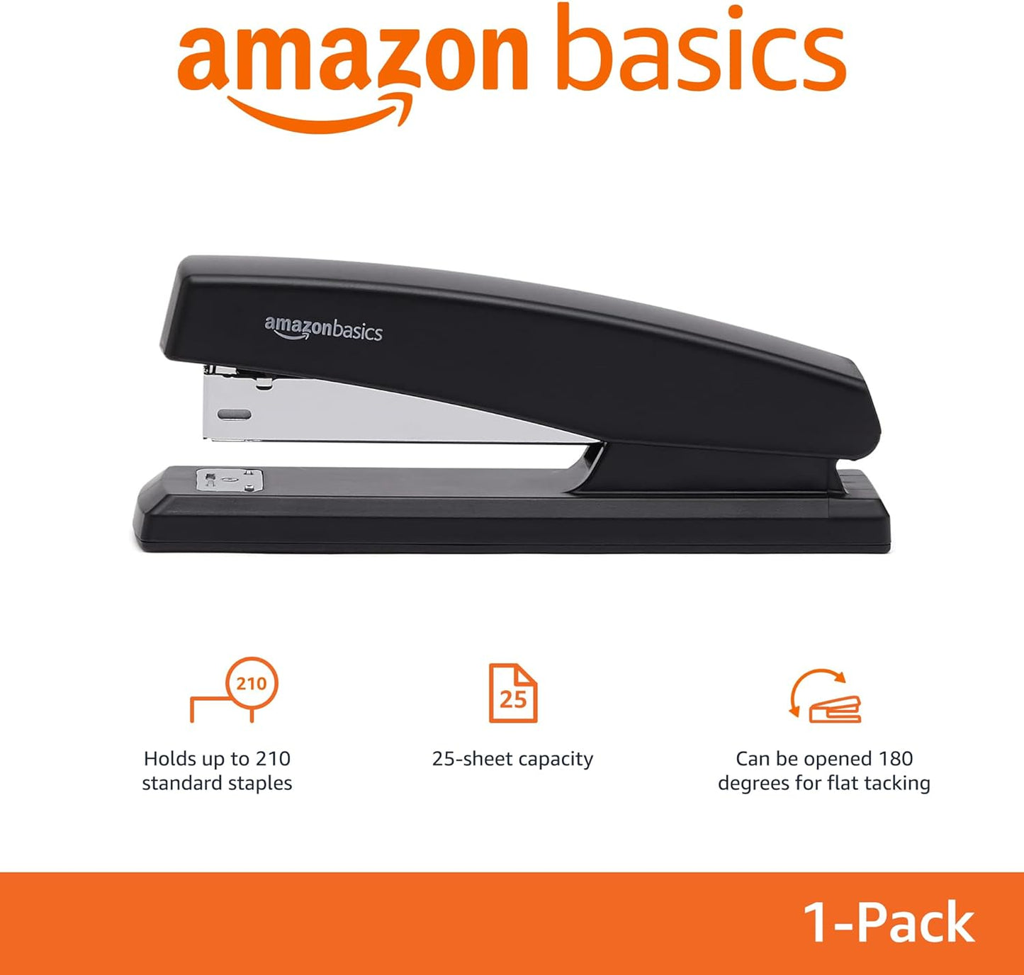 Stapler with 1000 Staples, Office Stapler, 25 Sheet Capacity, Non-Slip, Black