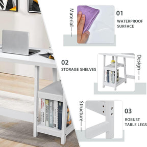 White Desk with Shelves, Modern Trestle Desk Home Office Desk with Storage Shelf, Space Saving Study Writing Desk, Desk for Bedroom
