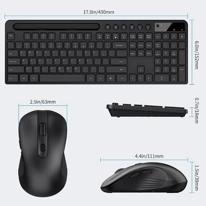 Wireless Keyboard and Mouse Combo,  2.4G Ergonomic Wireless Computer Keyboard with Phone Tablet Holder, Silent Mouse with 6 Button, Compatible with Macbook, Windows (Black)