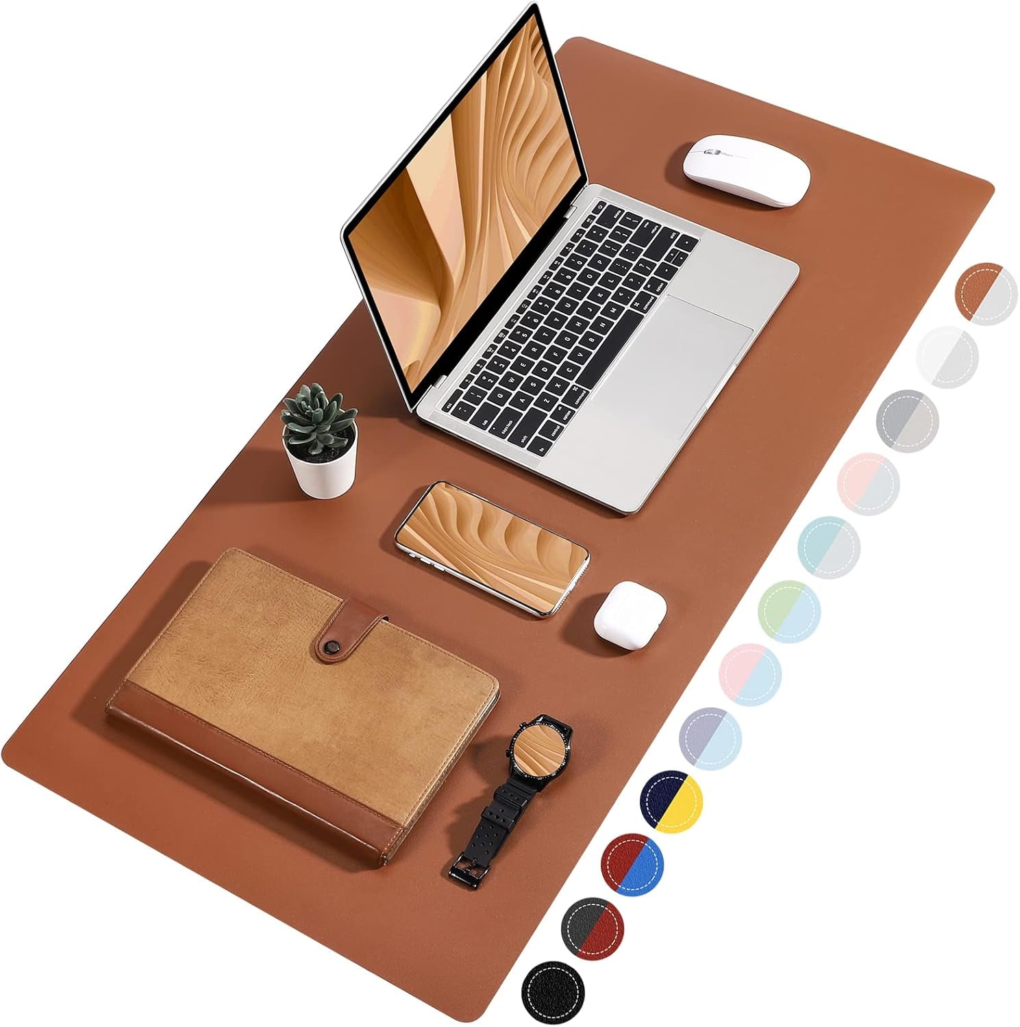 Dual Sided Desk Pad, Large Desk Mat, Waterproof Desk Blotter Protector Mouse Pad, Leather Desk Pad Large for Keyboard and Mouse (32" X 16", Brown/Gray)