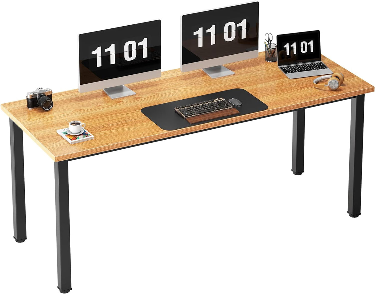 63 Inch Large Computer Desk - Modern Simple Style Home Office Gaming Desk, Basic Writing Table for Study Student, Black Metal Frame, Teak