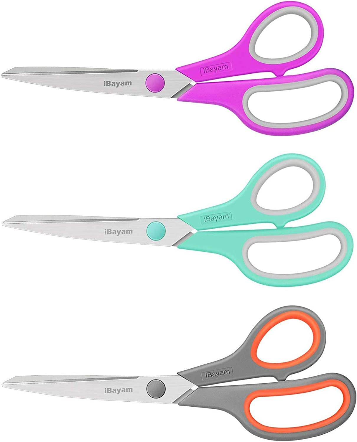 Scissors,  8" All Purpose Scissors Bulk 3-Pack, Ultra Sharp 2.5Mm Thick Blade Shears Comfort-Grip for Office Desk Accessories Sewing Fabric Home Craft Teacher School Supplies, Right/Left Handed