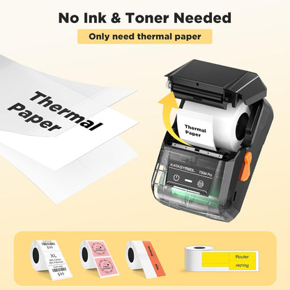 T50M Pro Bluetooth Label Maker Machine with Tape, Wide Waterproof Label, Versatile App with 40 Fonts and 450+ Icons, Inkless Labeler for Home, Kitchen, School, Office Organization, Black