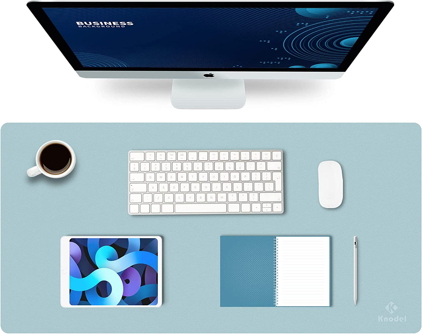 Large Office Leather Desk Mat, Mouse and Keyboard Pad, Computer and Laptop Mat, Desktop Protector and Cover, Writing Pad and Blotter (31.5"X15.7", Light Blue)