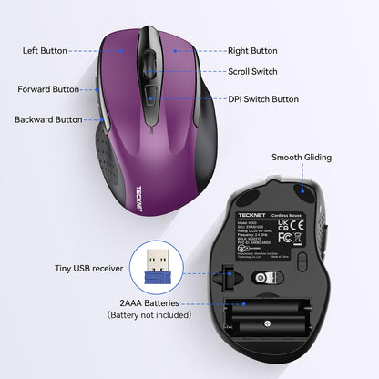 Wireless Mouse, 2.4G Ergonomic Optical Mouse, Computer Mouse for Laptop, PC, Computer, Chromebook, Notebook, 6 Buttons, 24 Months Battery Life, 2600 DPI, 5 Adjustment Levels