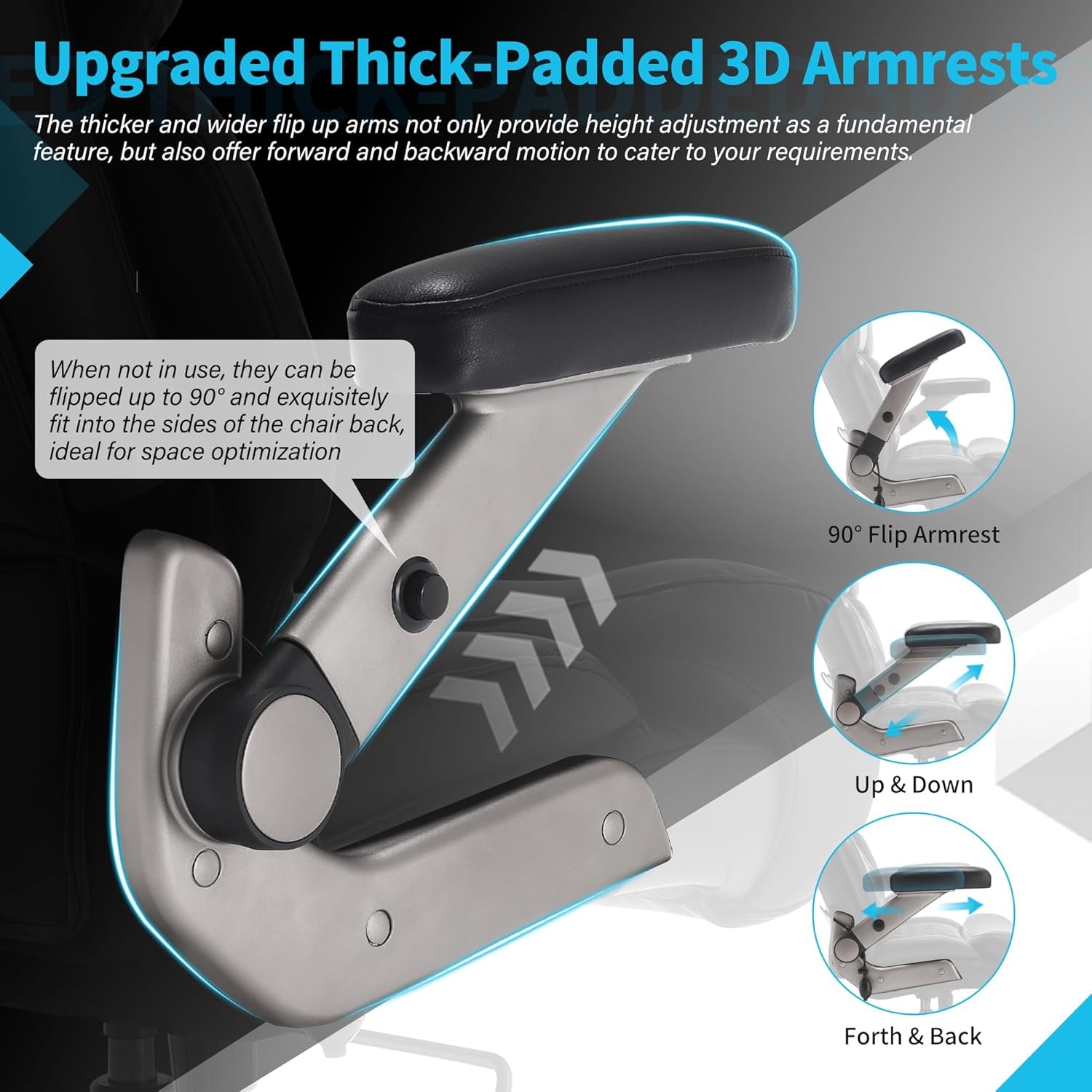 Big and Tall Office Chair 500Lbs - Adjustable Headrest&Lumbar Support, 3D Flip Arms, Large Wheels &Heavy Duty Metal Base, Ergonomic High Back Computer Chair Desk Chair, Thick Padded Extra Wide Seat