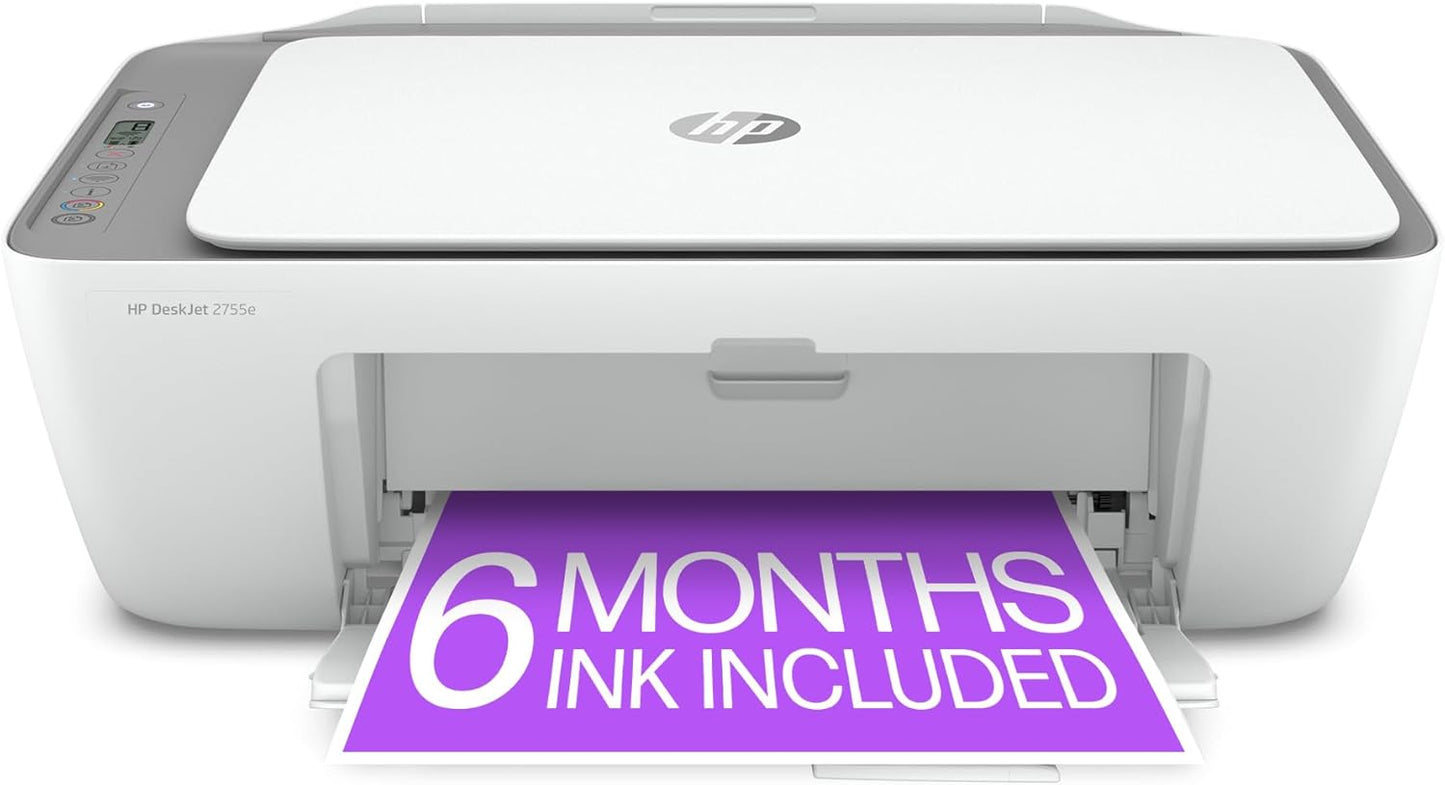 Deskjet 2755E Wireless Color Inkjet-Printer, Print, Scan, Copy, Easy Setup, Mobile Printing, Best-For Home, 6 Months of Instant Ink Included, White (Packaging May Vary) 6 Months of Ink with +
