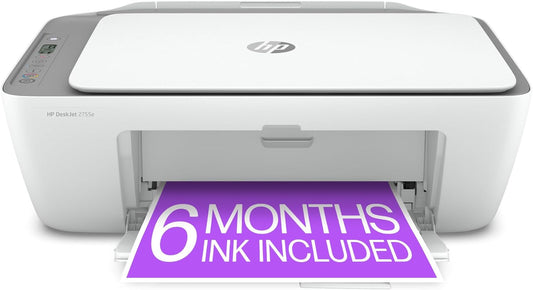 Deskjet 2755E Wireless Color Inkjet-Printer, Print, Scan, Copy, Easy Setup, Mobile Printing, Best-For Home, 6 Months of Instant Ink Included, White (Packaging May Vary) 6 Months of Ink with +