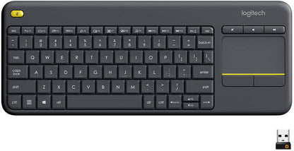 K400 plus Wireless Touch with Easy Media Control and Built-In Touchpad, HTPC Keyboard for Pc-Connected TV, Windows, Android, Chrome OS, Laptop, Tablet - Black