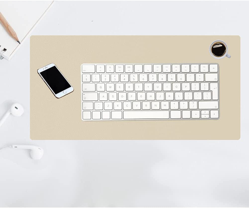 Desk Pad Office Desktop Protecter, PU Leather Desk Mat Blotters Organizer with Comfortable Writing Surface (23.6" X 11.8", Beige)