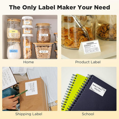 T50M Pro Bluetooth Label Maker Machine with Tape, Wide Waterproof Label, Versatile App with 40 Fonts and 450+ Icons, Inkless Labeler for Home, Kitchen, School, Office Organization, Black