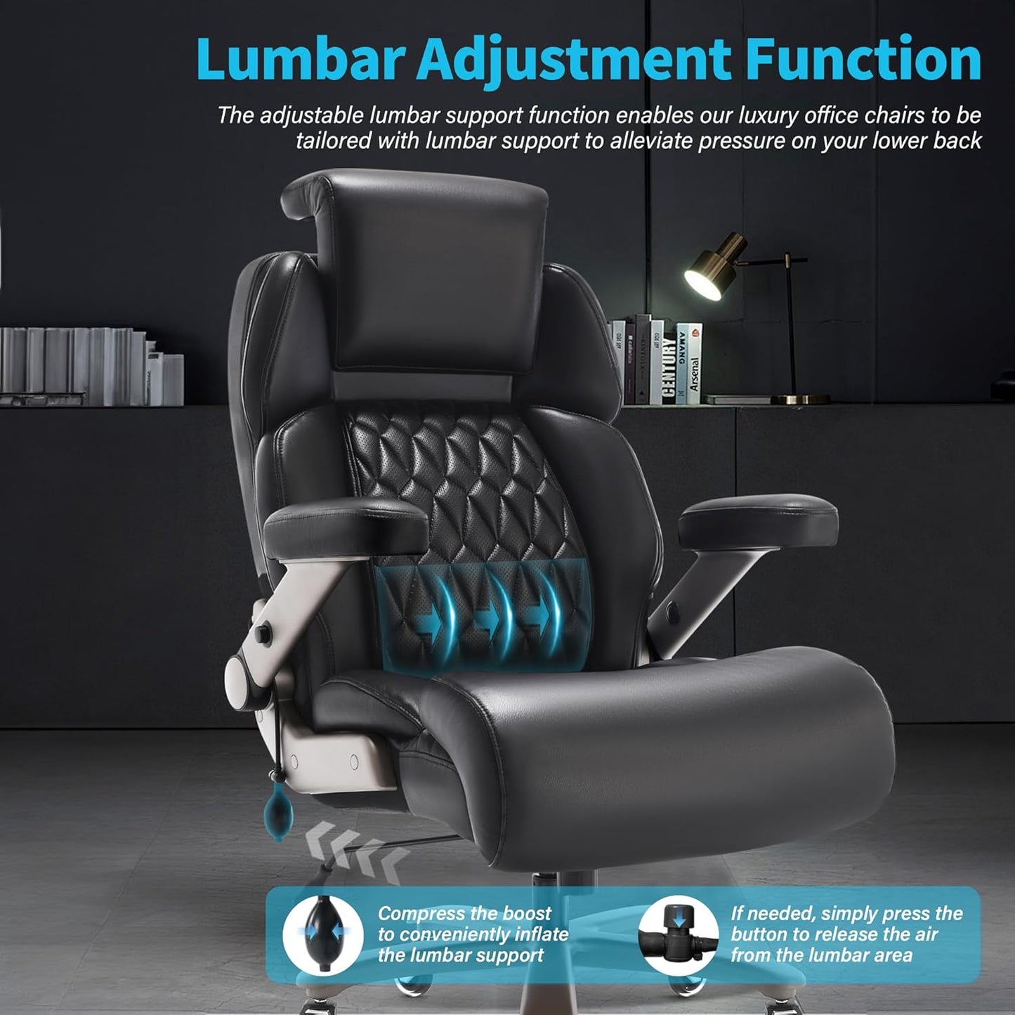 Big and Tall Office Chair 500Lbs - Adjustable Headrest&Lumbar Support, 3D Flip Arms, Large Wheels &Heavy Duty Metal Base, Ergonomic High Back Computer Chair Desk Chair, Thick Padded Extra Wide Seat