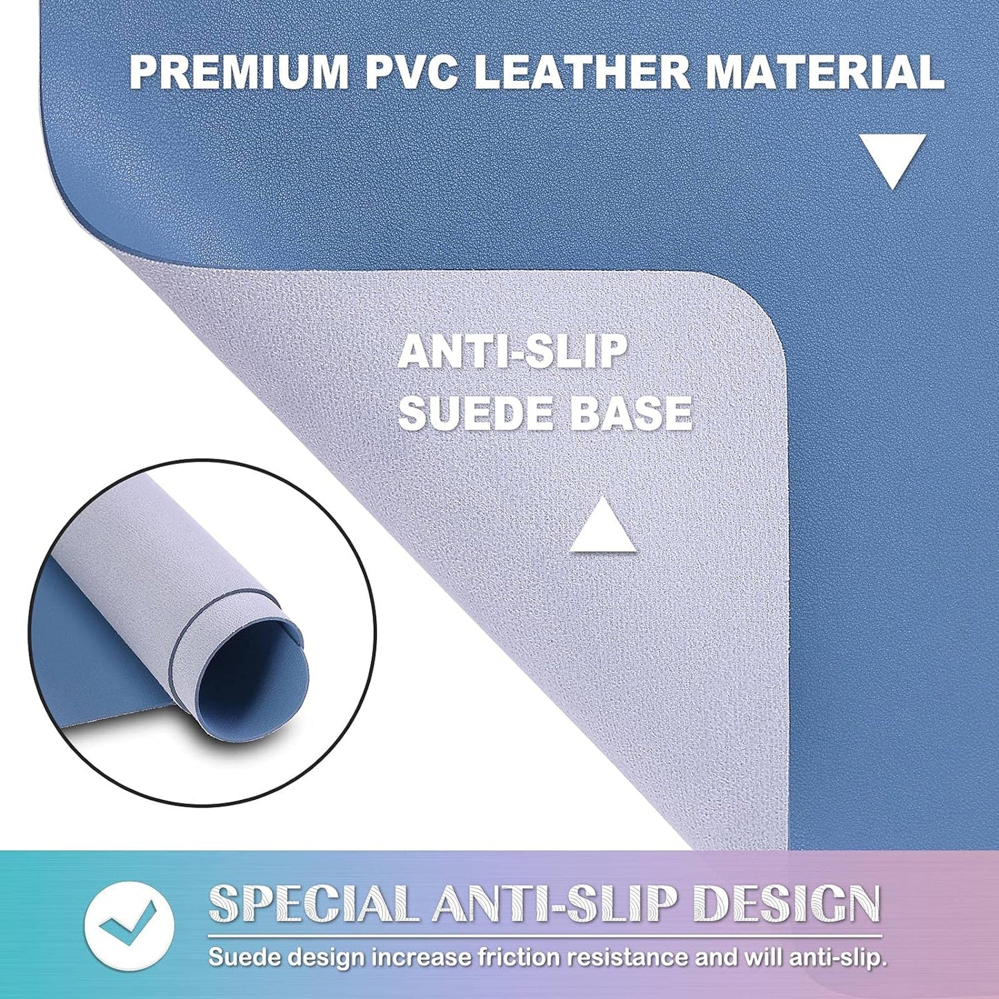 Non-Slip Desk Mat, Desk Pad, Desk Blotter, Desktop Mat for Desk, Large Desk Protector Mat, Office Computer and Laptop Mat for Desk, Writing Mat (31.5"X15.7", Blue)