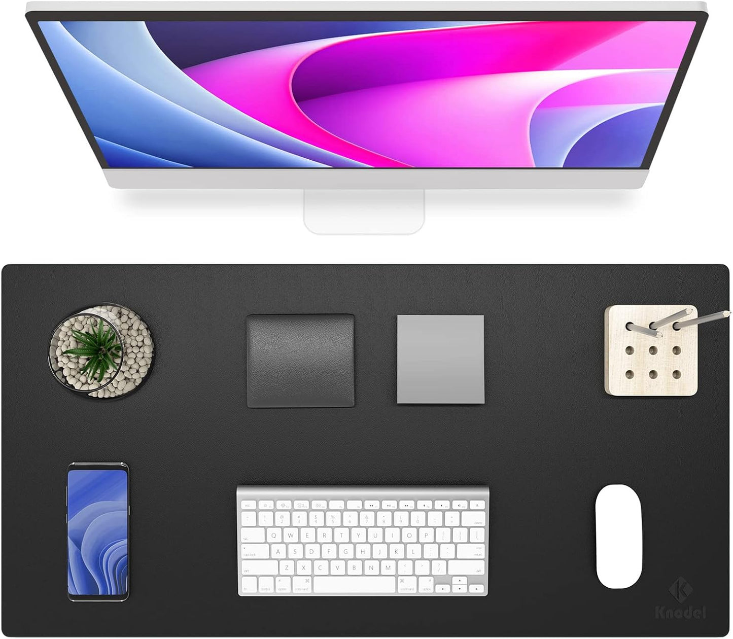 Non-Slip Desk Mat, Leather & Suede, Desk Pad, 31.5"X15.7", Black