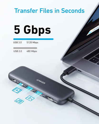 USB C Hub, 5-In-1 USBC to HDMI Splitter with 4K Display, 1 X Powered USB-C 5Gbps & 2×Powered USB-A 3.0 5Gbps Data Ports for Macbook Pro, Macbook Air, Dell and More