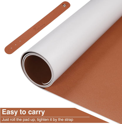 Dual Sided Desk Pad, Large Desk Mat, Waterproof Desk Blotter Protector Mouse Pad, Leather Desk Pad Large for Keyboard and Mouse (32" X 16", Brown/Gray)