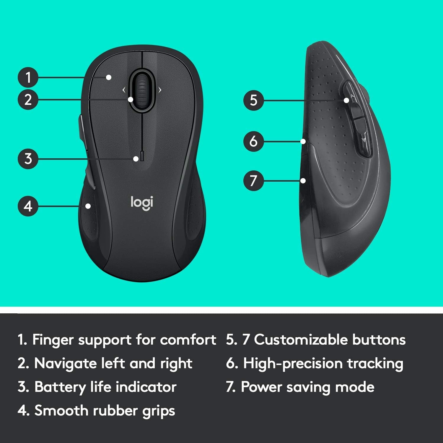 M510 Wireless Computer Mouse for PC with USB Unifying Receiver - Graphite