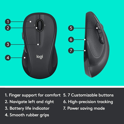 M510 Wireless Computer Mouse for PC with USB Unifying Receiver - Graphite