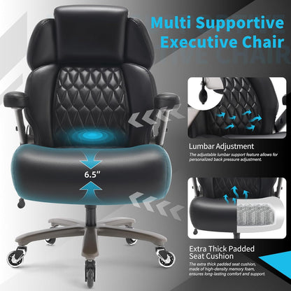 Big and Tall Office Chair 500Lbs - Adjustable Headrest&Lumbar Support, 3D Flip Arms, Large Wheels &Heavy Duty Metal Base, Ergonomic High Back Computer Chair Desk Chair, Thick Padded Extra Wide Seat