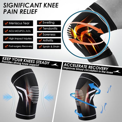 Knee Braces for Pain Relief, 2 Pack Thin Compression Sleeves for Meniscus Tears, Arthritis, ACL Support, Joint Recovery, Women Men, Teenagers Ideal for Workouts and Running
