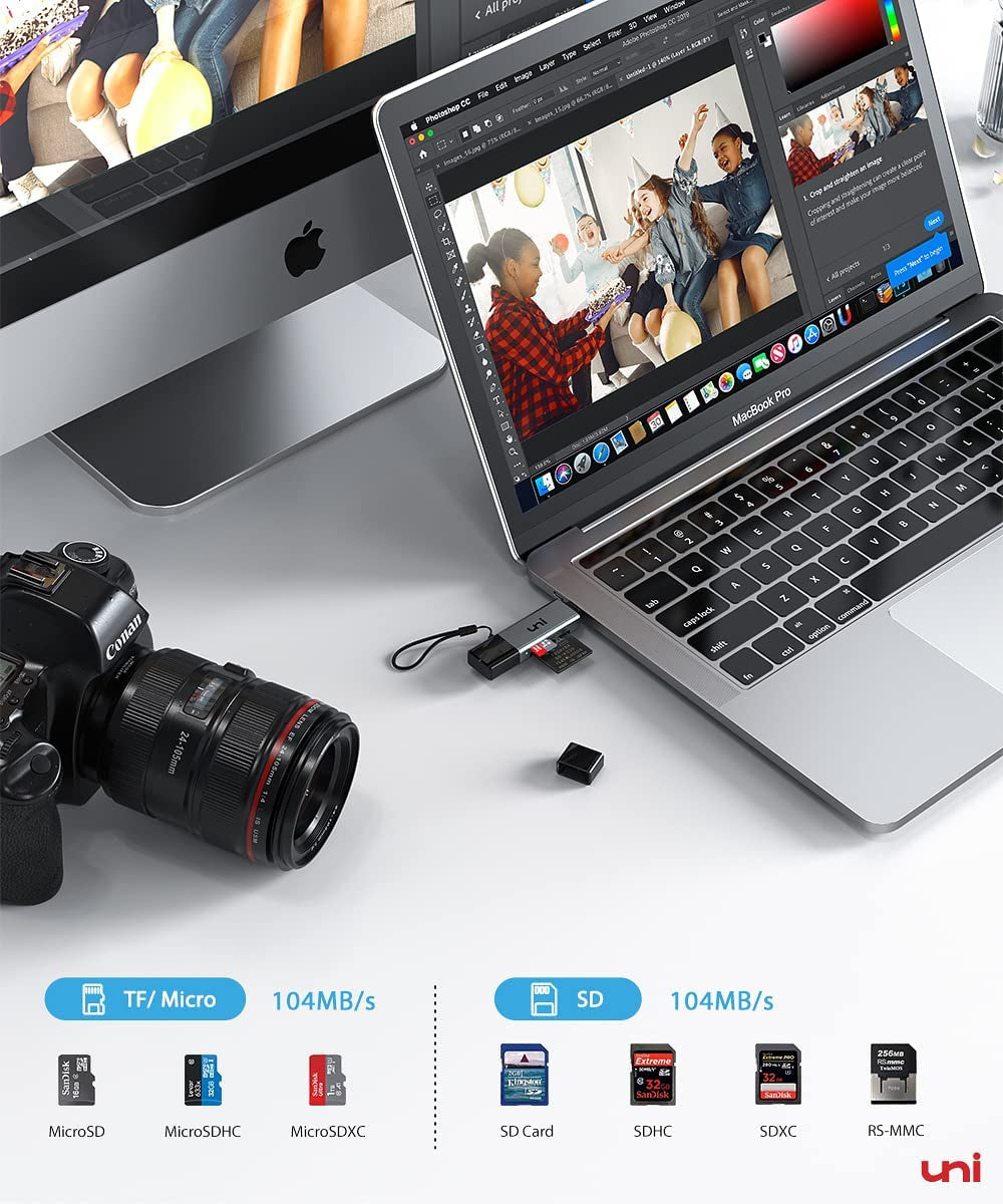 SD Card Reader, High-Speed USB C to Micro SD Card Adapter USB 3.0 Dual Slots, Memory Card Reader for Sd/Micro SD/SDHC/SDXC/MMC, Compatible with Macbook Pro/Air, Chromebook, Android Galaxy