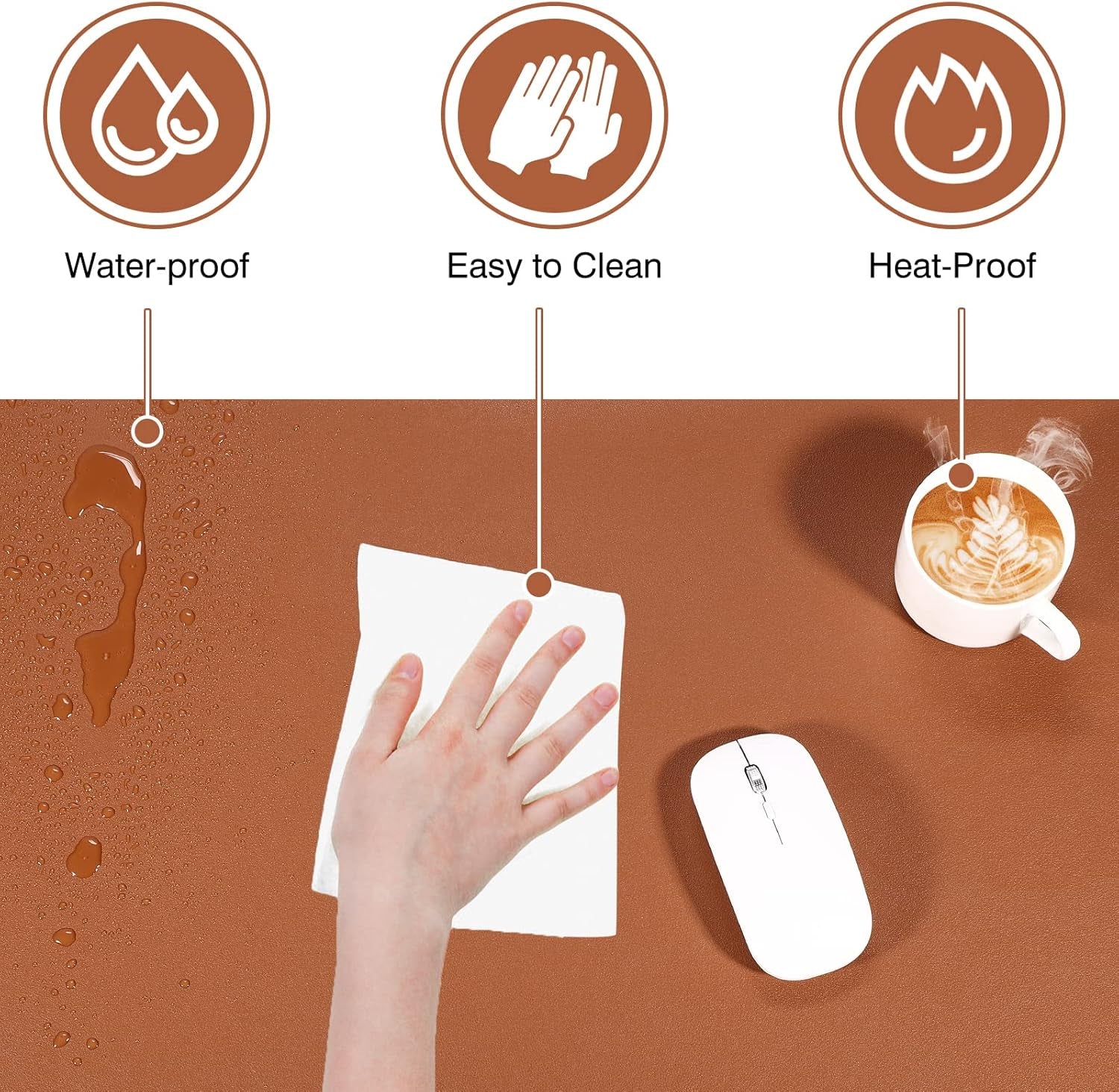 Dual Sided Desk Pad, Large Desk Mat, Waterproof Desk Blotter Protector Mouse Pad, Leather Desk Pad Large for Keyboard and Mouse (32" X 16", Brown/Gray)