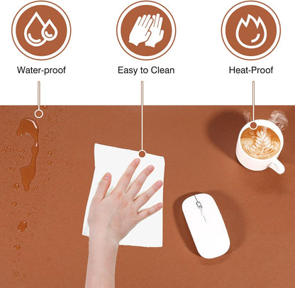 Dual Sided Desk Pad, Large Desk Mat, Waterproof Desk Blotter Protector Mouse Pad, Leather Desk Pad Large for Keyboard and Mouse (32" X 16", Brown/Gray)